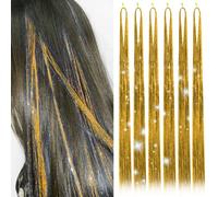 Hair Tinsel Kit with 47INCH 1200 Strands Heat Resistant Glitter Tinsel Hair Extension, Sparkling Shinny Fairy Hair Accessories for Women Girls Kids Festival Party Dazzle (Golden)