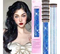 Hair Tinsel Kit with 47INCH 1200 Strands Heat Resistant Glitter Tinsel Hair Extension, Sparkling Shinny Fairy Hair Accessories for Women Girls Kids Festival Party Dazzle (Clip-Royal Blue)
