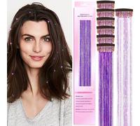 Hair Tinsel Kit with 47INCH 1200 Strands Heat Resistant Glitter Tinsel Hair Extension, Sparkling Shinny Fairy Hair Accessories for Women Girls Kids Festival Party Dazzle (Clip-Purple)
