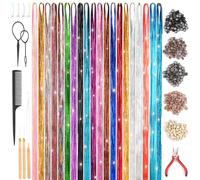 Hair Tinsel Kit With Tools, 20 Colours 4000 Strands Glitter Extensions, 47 Inch Sparkling Shiny Tinsel, Heat Resistant Fairy Accessories for Women Girls Party Cosplay Decor