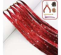 Hair Tinsel Kit with Tools and Instruction Easy to Use 1000 Strands 47 Inches Glitter Tinsel Hair Extensions for Women and Girls, Sparkling Shinny Fairy Hair Accessories for Christmas New Year