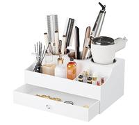 Hair Tool Organizer, Acrylic Hair Blow Dryer Holder Stand for Straightener and Curling Storage, Bathroom Vanity Countertop Organization for Makeup Accessories (White)