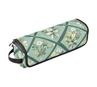 Hair Tool Travel Bag and Heat Resistant Mat Double-Layer Travel Carrying Case for Flat Iron Hot Tools and Haircare Accessories, Vintage Bows Yellow Flowers Diamonds Shapes Mint Green Travel