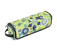 Hair Tool Travel Bag and Heat Resistant Mat Large Capacity Hair Tool Organizer for Curling Iron Straightener Flat Hair Dryer, Boho Green Bloom Blue Portable Organizer