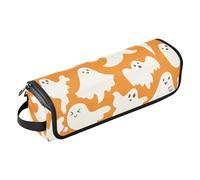 Hair Tool Travel Bag and Heat Resistant Mat with Zipper Double-Layer Travel Carrying Case for Hot Tools Curling Iron Flat Irons Hair Volumizer Styler, Happy Halloween Ghosts Orange Travel