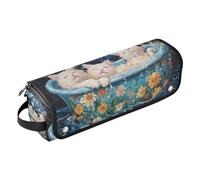 Hair Tool Travel Bag for Women and Heat Resistant Mat Double-Layer Travel Carrying Case for Flat Iron Hot Tools and Haircare Accessories, Sweet Selkirk Rex Cats Retro Bathtub