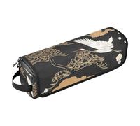 Hair Tool Travel Bag for Women Portable Travel Essentials with Heat Resistant Mat, Japanese Pattern Crane Birds Elements for Flat Iron Hot Tools and Haircare Accessories