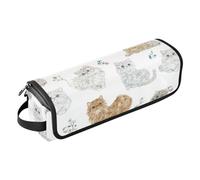 Hair Tool Travel Bag with Heat Resistant Pad Double-Layer Travel Carrying Case for Curling Iron Straightener Flat Hair Dryer, Cartoon Selkirk Rex Cats White