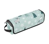 Hair Tools Travel Bag with Heat Resistant Mat Removable Hair Styling Accessories Organizer for Curling Iron Straightener Flat Hair Dryer, Merry Christmas Simple Reindeers Green Travel