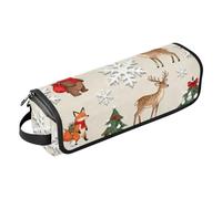 Hair Tools Travel Bag with Removable Heat Resistant Mat Waterproof Portable Open Flat Travel Bag for Flat Irons, Straighteners, Curling Irons, Merry Christmas Animals Bears Beige Travel