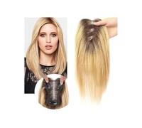 Hair Topper for Women 10inch Synthetic Hair Toppers Wigs with Bangs, 11x8 cm Silk Base Clip Pieces Straight Topper Hairs Women Wiglets with Bangs(Brown+dark Blonde)