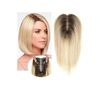 Hair Topper for Women 10inch Synthetic Hair Toppers Wigs with Bangs, 11x8 cm Silk Base Clip Pieces Straight Topper Hairs Women Wiglets with Bangs(Ombre Brown Blonde)