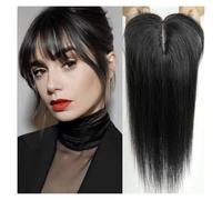 Hair Topper for Women 4"x5.5" Real Human Hair Toppers Wigs with Bangs Silk Base Clip Pieces Straight Topper Hairs for Women Hair Extension Women Wiglets with Bangs(10 inch,Natural Black)