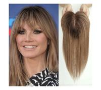 Hair Topper for Women 4"x5.5" Real Human Hair Toppers Wigs with Bangs Silk Base Clip Pieces Straight Topper Hairs for Women Hair Extension Women Wiglets with Bangs(10 inch,Ombre Brown)