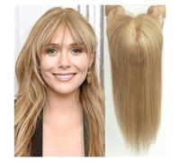 Hair Topper for Women 4"x5.5" Real Human Hair Toppers Wigs with Bangs Silk Base Clip Pieces Straight Topper Hairs for Women Hair Extension Women Wiglets with Bangs(10 inch,Honey Blonde)