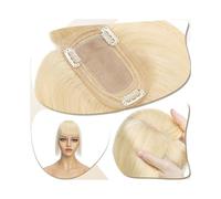 Hair Topper for Women 7x12.5cm Silk Base Clip In Hair Extension ,Hair Toppers for Women 6"-18" Real Human Hair with Bangs, 150% Densiny Hair Straight Hair Pieces Women Wiglets with Bangs(Bleach Blonde