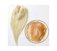 Hair Topper for Women Blonde Color Silk Base Women Topper 14x16cm Straight Virgin Human Hair Hairpiece 4 Clips For Bald Lace Around Topper Women Wiglets with Bangs(10 inches)