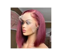 Hair Topper for Women Burgundy Bob Lace Frontal Wig Human Hair 13x4 Straight 180 Density Transparent Red Color Lace Front Wigs Bob Human Hair Women Wiglets with Bangs(16inches)
