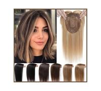 Hair Topper for Women Human Hair Topper with Bangs 12×13cm Silk Base Hairpiece 10-14" Indian Remy Hair Clip In Straight Hair Extension for Women with Thinning Hair Womans Hair Topper(Light Brown+Bleac