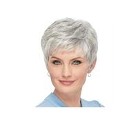 Hair Topper for Women Short Grey Wigs for White Women Mixed Gray Silver Curly Wigs with Bangs Synthetic Short Hair Wigs Women Wiglets with Bangs