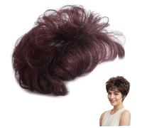 Hair Topper for Women Short Wavy Dark Brown Human Hair Topper with Breathable Rose Hairnet 6" Natural Wig for Daily, Dress Up, Photo, Date.