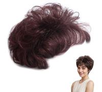 Hair Topper for Women Short Wavy Dark Brown Human Hair Topper with Breathable Rose Hairnet 6" Natural Wig for Daily, Dress Up, Photo, Date