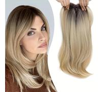 Hair Topper Side Parted Hair Topper with Bangs 360° Cover Pieces Wispy Bangs Clip in Extensions Mix Blonde for Women Daily Wear (Gradient Gold)