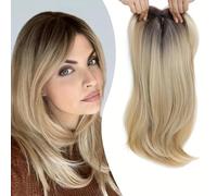 Hair Topper Side Parted Hair Topper with Bangs 360° Cover Pieces Wispy Fake Bangs Clip in Extensions Mix Blonde for Women Daily Wear (Gradient Gold)