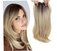 Hair Topper Side Parted Hair Topper with Bangs 360° Cover Pieces Wispy Fake Bangs Clip in Extensions Mix Blonde for Women Daily Wear (Gradient Gold), with