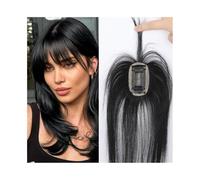 Hair Toppers Clip in Bangs Real Human Hair Hair Toppers for Women, 360° Cover Lace Base Hair Piece with Wipsy Bangs Clip on Bangs, Natural Black Wig Toppers for Thinning Hair
