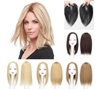 Hair Toppers for Women 10/12 Inch Real Human Hair Topper Straight Hair Pieces No Bangs 9x14 CM Thin Swiss Lace Base Clip in Remy Hairpieces(Darkest Brown,30CM)
