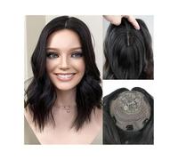 Hair Toppers for Women, 10-20" Natural Wavy Human Hair Topper 8x8 inch Silk Base Wavy Hair Pieces Clip in Hair Topper Wiglets Natural Black(18inches)
