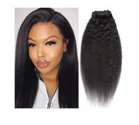 Hair Toppers for Women 10-24" Kinky Straight Clip in Hair Extensions Real Human Hair Natural Black for Women 8pcs Seamless Kinky Straight Clip on Extensions Human Hair Messy Hair Bun Hairpiece(20inche
