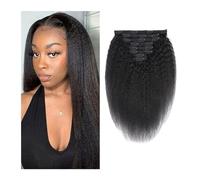 Hair Toppers for Women 12-26 Inch Kinky Straight Clip ins for Black Women, Double Weft Remy Human Hair, Full Head Natural Black Color, 18 Clips with 8 Pieces Messy Hair Bun Hairpiece(16inches,120g)