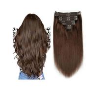 Hair Toppers for Women #4 Chocolate Brown Clip in Hair Extensions Thick Silky Straight Real Human Hair 8Pcs Double Weft Clip ins Brazilian Remy Hair Extension for Women Messy Hair Bun Hairpiece(24inch
