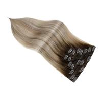 Hair Toppers for Women 7 Pieces Human Hair Clip in Hair Extensions Ombre Brown Blonde Clip in Extensions Dark Brown Balayage Golden Blonde O
