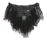 Hair Toppers for Women 8pcs Kinky Curly Clip in Human Remy Hair Extensions Brazilian Curly Clips Hair Extensions Virgin Thick Natural Black Color Clip on for Black Women Messy Hair Bun Hairpiece(18 in