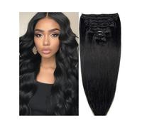 Hair Toppers for Women Clip in Hair Extensions Real Human Hair Natural Black 8Pcs with 18 Clips Brazilian Remy Hair Double Weft Full Head Straight Remy Hair Extensions Messy Hair Bun Hairpiece(14inche