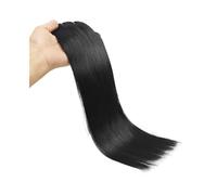 Hair Toppers for Women Clip in Hair Extensions Straight Per Set with 18 Clips 120G Double Weft Virgin Human Hair Natural Black Color Messy Hair Bun Hairpiece(1,14inches)