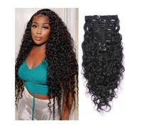 Hair Toppers for Women Curly Clip in Human Hair Extensions Real Human Hair Double Weft Jerry Curly Natural Black Color For Black Women 120g/set 8Pcs/lot 18 Clips Per Pack Messy Hair Bun Hairpiece(2 Pc