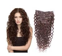 Hair Toppers for Women Deep Curly Wave Hair Light Brown Curly Clip in Human Hair Extensions 10pcs 30# Auburn Brown Clip Ins Hair Extensions