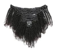 Hair Toppers for Women Kinky Curly 3B 3C Real Hair Clip in Extensions for Black Women Clip in Human Hair Extensions Natural Black Color Brazilian Hair Extension, 10pcs/set Messy Hair Bun Hairpiece(16i