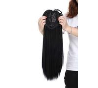 Hair Toppers for Women One Piece Clip in Toppers Extensions Straight Real Mono Toppiece Hair Piece for Thinning Hair 17" - Dark Black