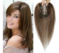 Hair Toppers for Women, Real Hair Toppers, Lightweight Toupees for Women, 100% Hand-Knotted Toupees, Clip-In Hairpiece for Thin Hair, Top of Head, Fluffy Straight Hair Topper without Bangs (6#)