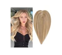 Hair Toppers for Women Real Human Hair No Bangs,Hand-woven 8x10 cm Lace Wig, Adds Volume(12 inch,Brown+Bleach Blonde)