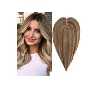 Hair Toppers for Women Real Human Hair No Bangs,Hand-woven 8x10 cm Lace Wig, Adds Volume(8 inch,Medium brown+Dark blonde)