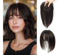 Hair Toppers for Women Real Human Hair Toppers with Thinning Hairpieces for Women with Bangs 10 Inch Upgrade Swiss Lace Base Human Hair Topper for Cover Gray Roots(2#)