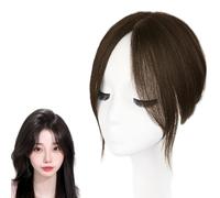 Hair Toppers For Women Real Human Hair Toupee 3"x4" Hand-Tied Base Clip In Wiglets Straight Hairpiece 360° 3D Cover Hair Extensions For Gray Hair(Brown,27cm)