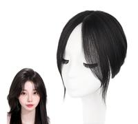 Hair Toppers For Women Real Human Hair Toupee 3"x4" Hand-Tied Base Clip In Wiglets Straight Hairpiece 360° 3D Cover Hair Extensions For Gray Hair(Black,27cm)
