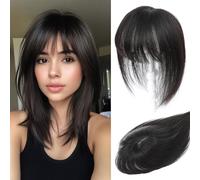 Hair Toppers for Women Real Human Hair with Bangs, Hand Stitched 360° 3D Coverage, Natural for Thinning Hair, Hairpieces for Women Topper (Natural Black)